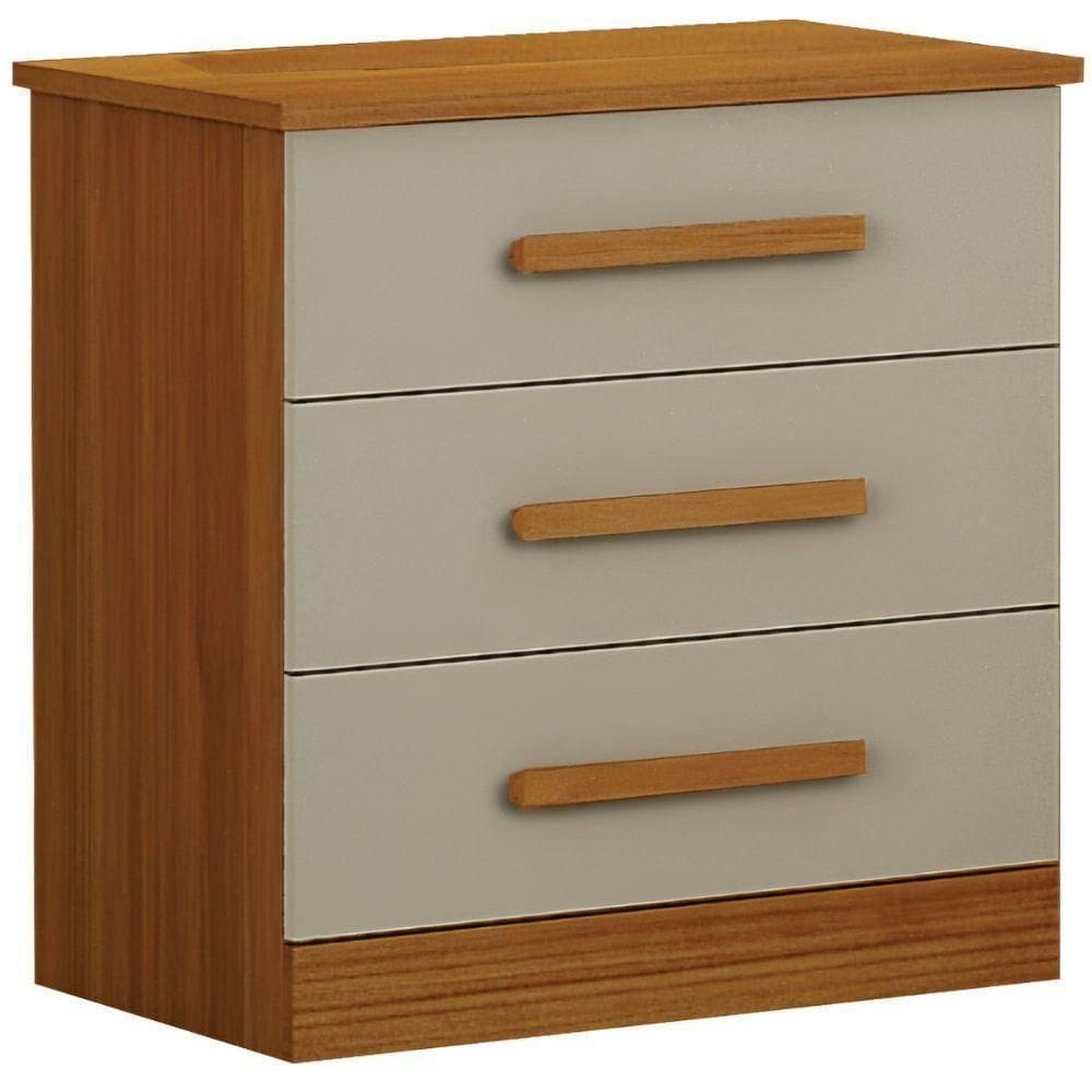 Mesa De Cabeceira Rubi Cinamomo Off White 3 Gavetas Leifer Móveis