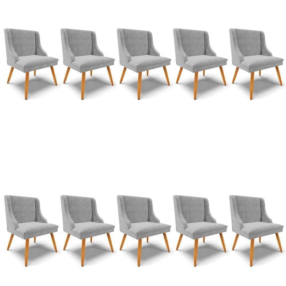 Kit 10 Cadeiras Estofadas Para Sala De Jantar Pés Palito Lia Suede Cinza - Ibiza