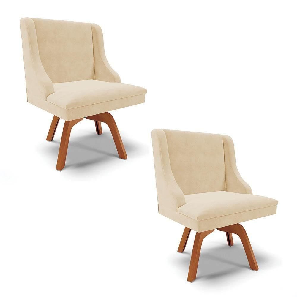 Kit 2 Cadeiras Estofadas Giratória Para Sala De Jantar Lia Suede Bege - Ibiza