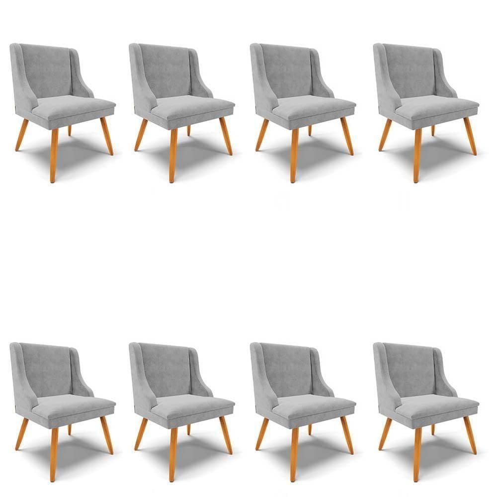Kit 8 Cadeiras Estofadas Para Sala De Jantar Pés Palito Lia Suede Cinza - Ibiza