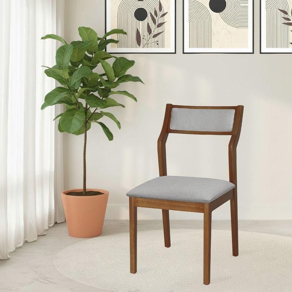 Cadeira De Jantar Lagum Conforto Estofada Jequitibá Natural Linho Cinza Palha Sextavada