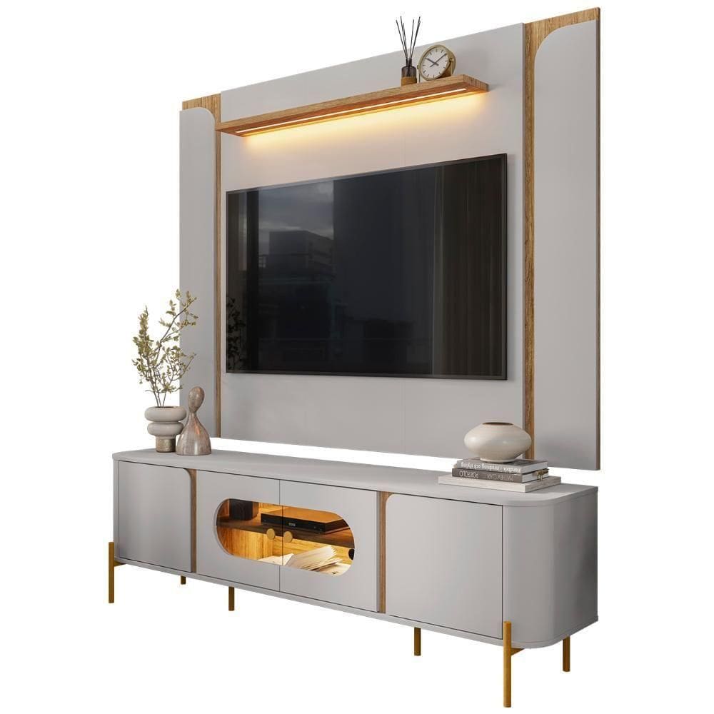Painel TV 75 Polegadas Marina E Rack Com Led 180cm Ricky Off White Cinamomo B02 - Mpozenato