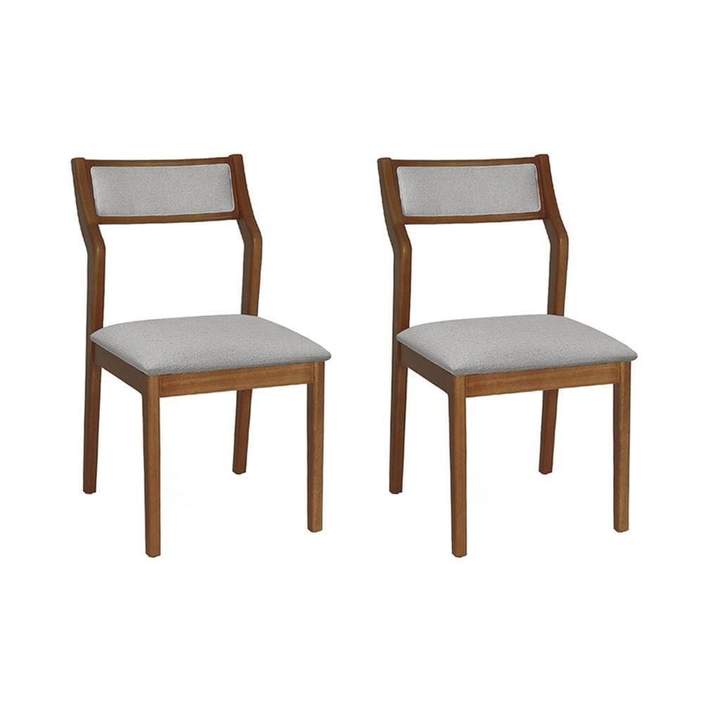 Conjunto 2 Cadeiras De Jantar Lagum Conforto Estofada Jequitibá Natural Linho Cinza Palha Sextavada