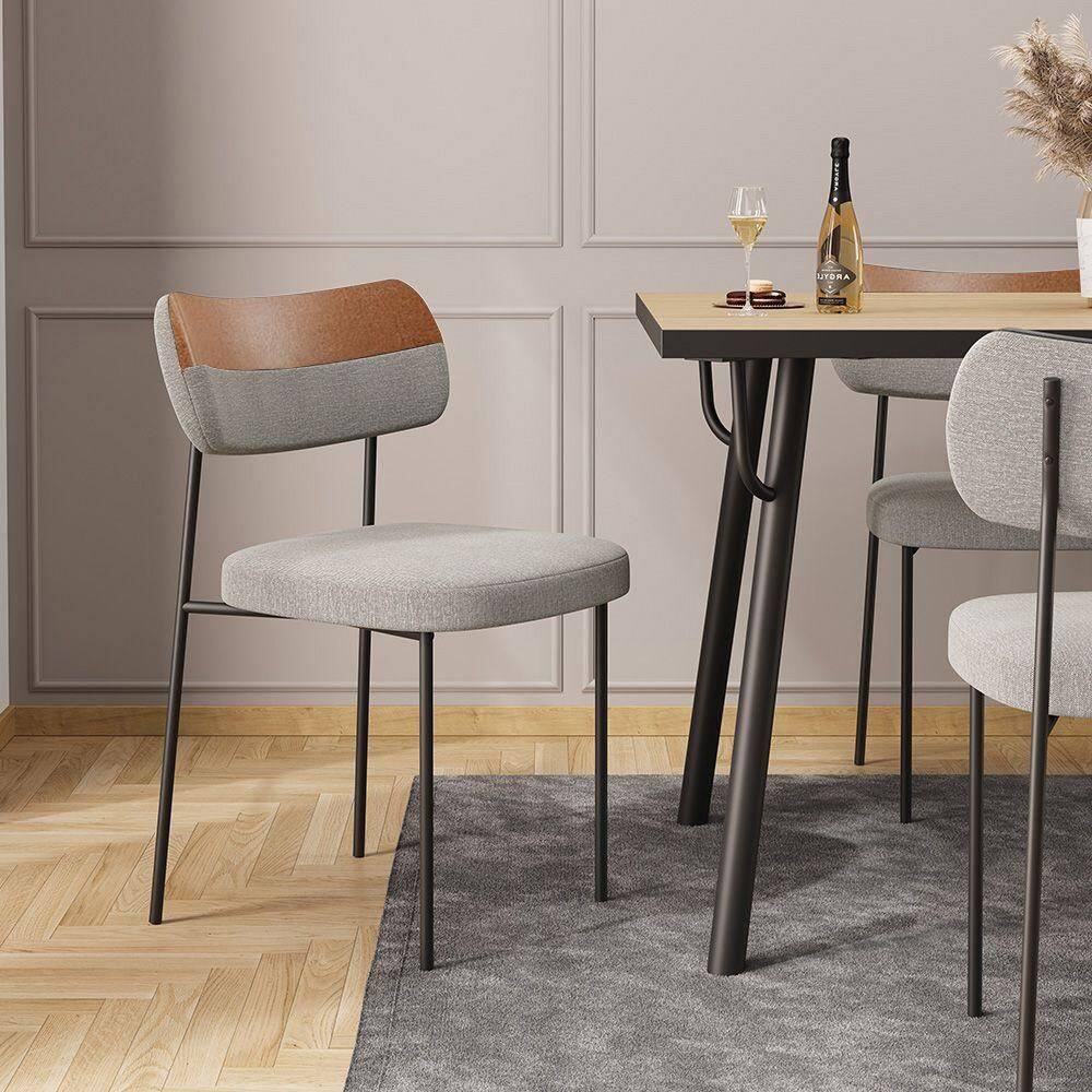 Cadeira De Jantar Base Ferro Nile Pu Caramelo-linho A08 - D`rossi Cinza