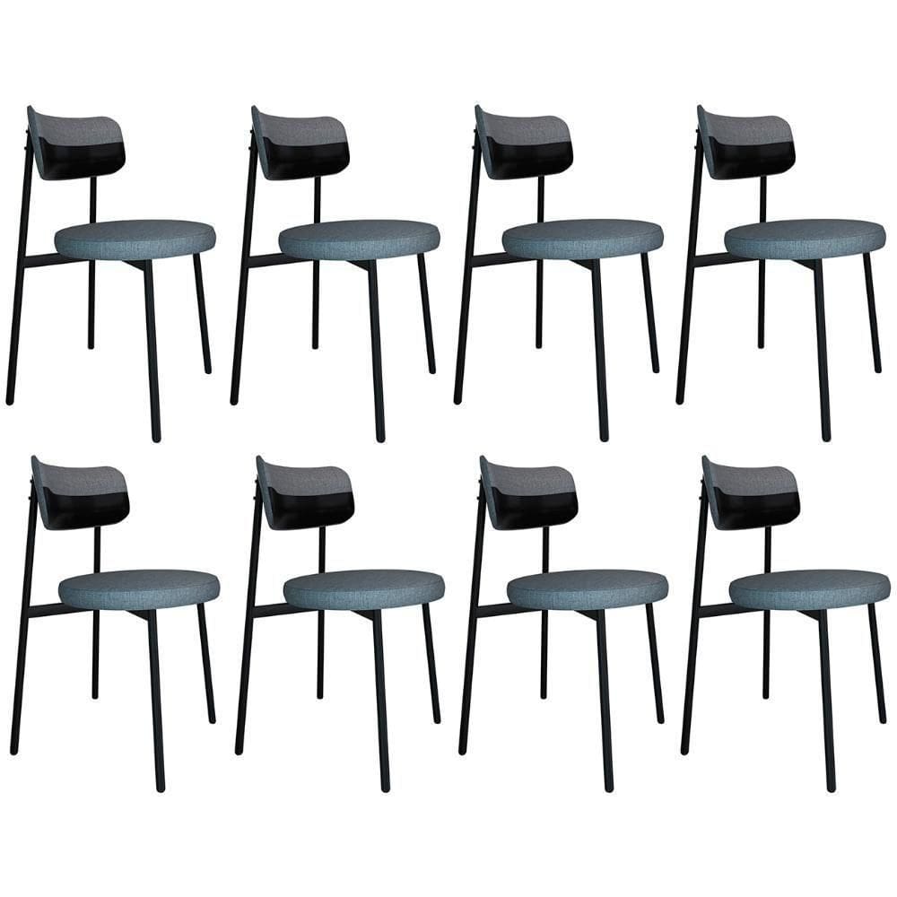 Cadeira De Jantar Estofada Kit 8 Nyka M25 Linho Cinza/preto - Mpozenato