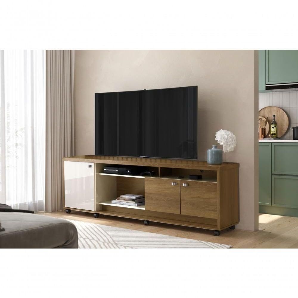 Bancada Dallas Suporte Para Tvs C- 3 Portas E Nichos - Imbuia-off White Perolizado