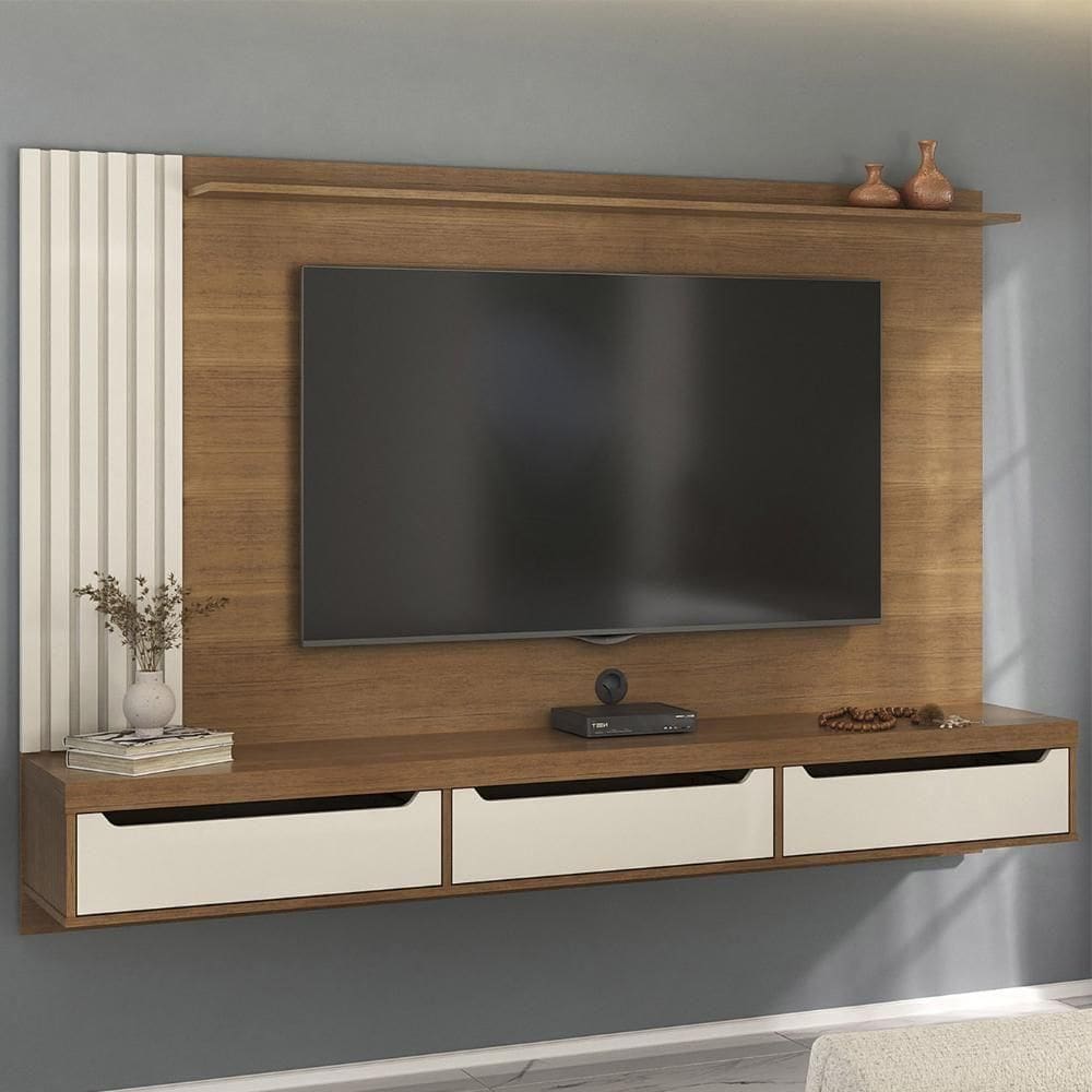 Painel TV 75 Polegadas E Bancada Suspensa Vale Cinamomo Off White A09 - Mpozenato