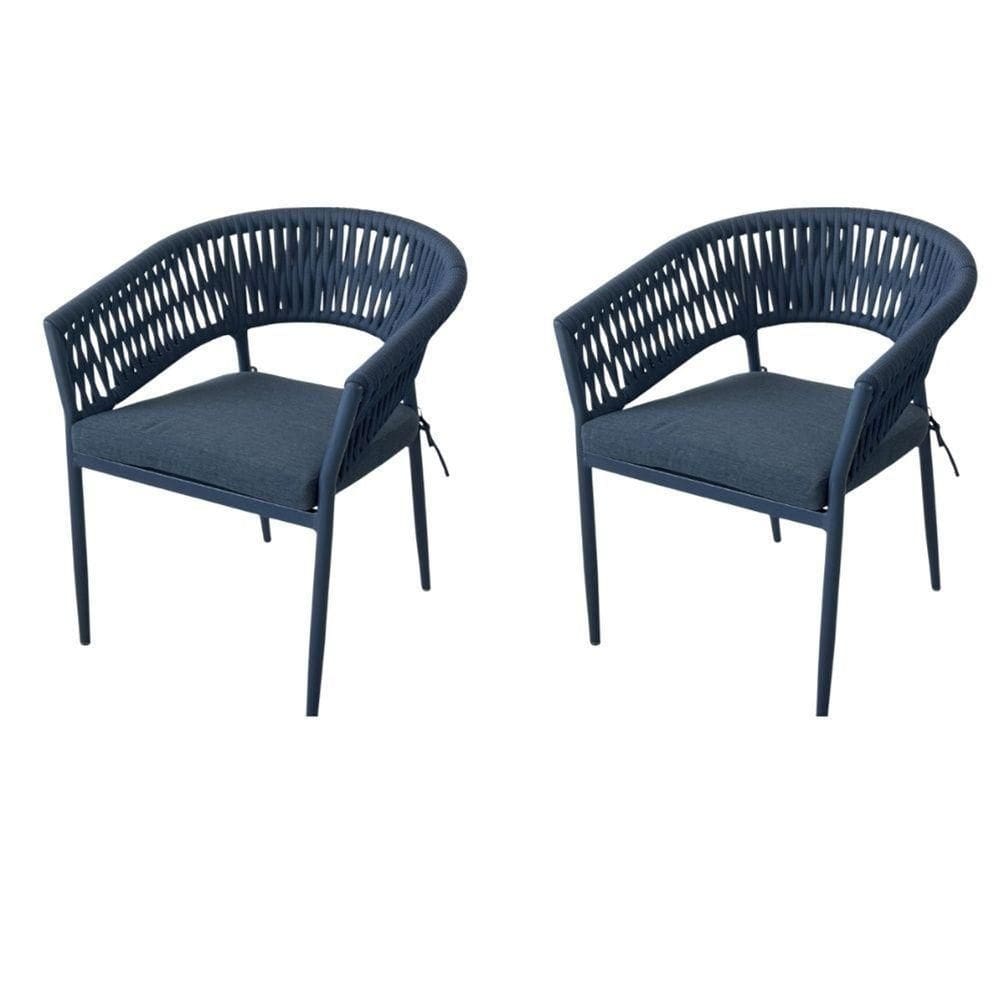 Kit 2 Cadeiras Ravello Caraíva Fratini Encosto Corda Náutica Assento Acquablock Base Alumínio Azul