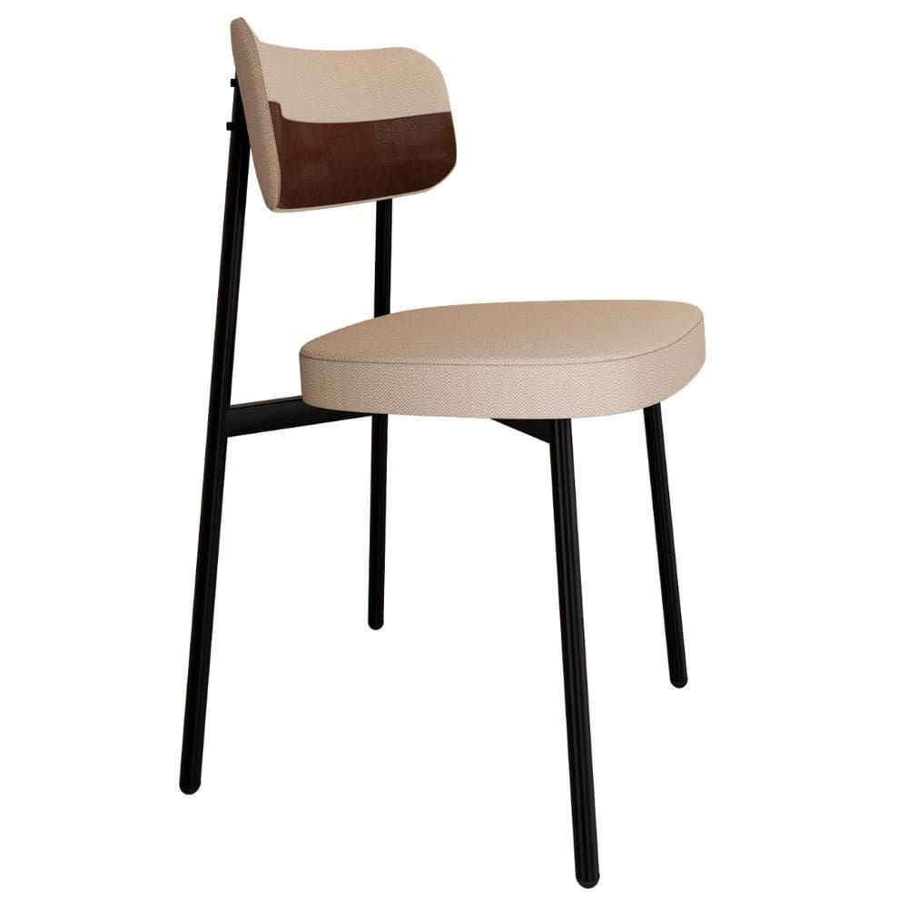 Cadeira De Jantar Estofada Fixa Ella M25 Linho Areia/marrom - Mpozenato