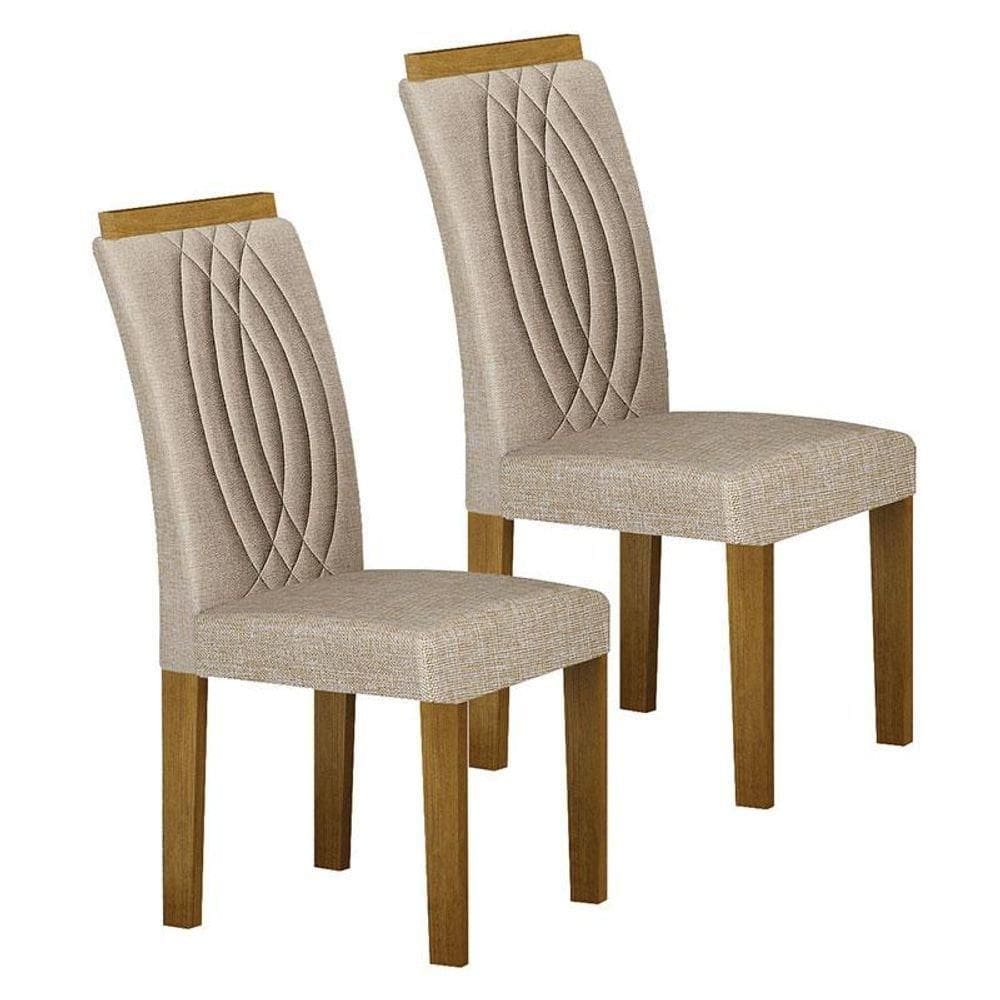 Cadeira Para Mesa De Jantar Doha Mdf Kit 2 Peças Freijó Linho Palha - Leifer Móveis