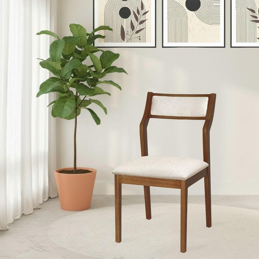 Cadeira De Jantar Lagum Conforto Estofada Jequitibá Terra Linho Bege