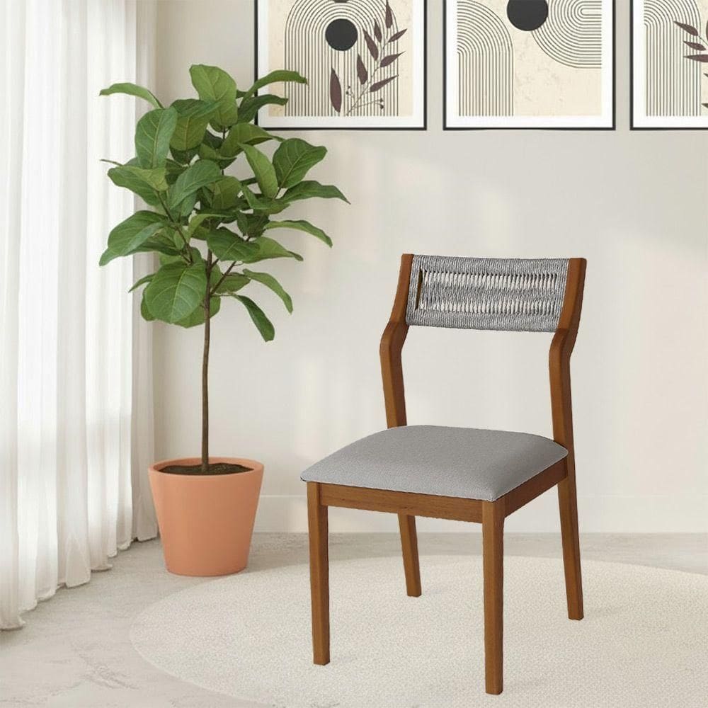 Cadeira De Jantar Lagum Jequitibá Terra Encosto Linho Cinza