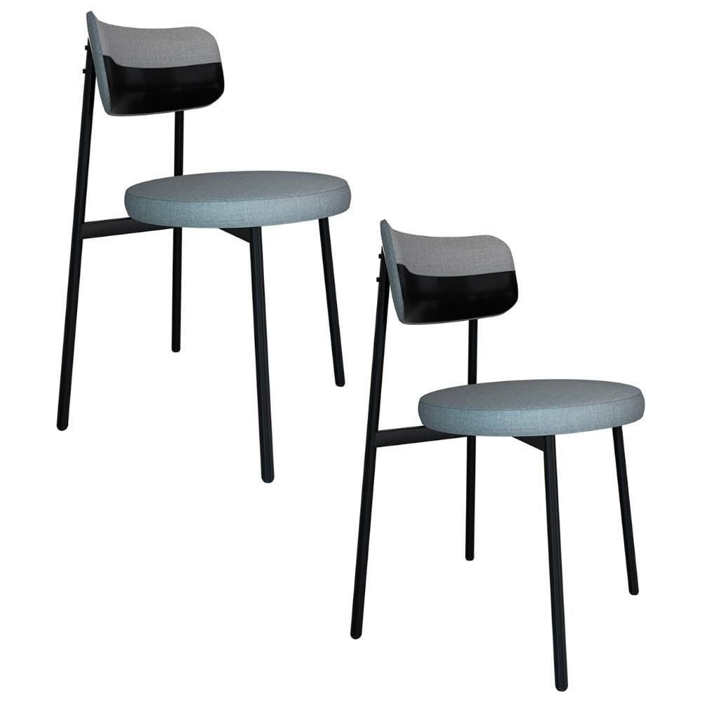 Cadeira De Jantar Estofada Kit 2 Nyka M25 Linho Cinza Cl/preto - Mpozenato