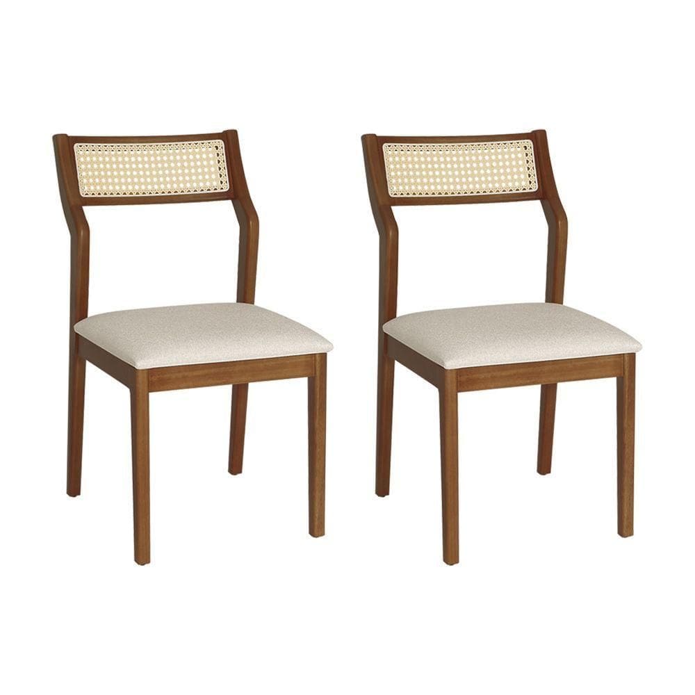 Conjunto 2 Cadeiras De Jantar Lagum Conforto Estofada Jequitibá Terra Linho Bege Palha Sextavada