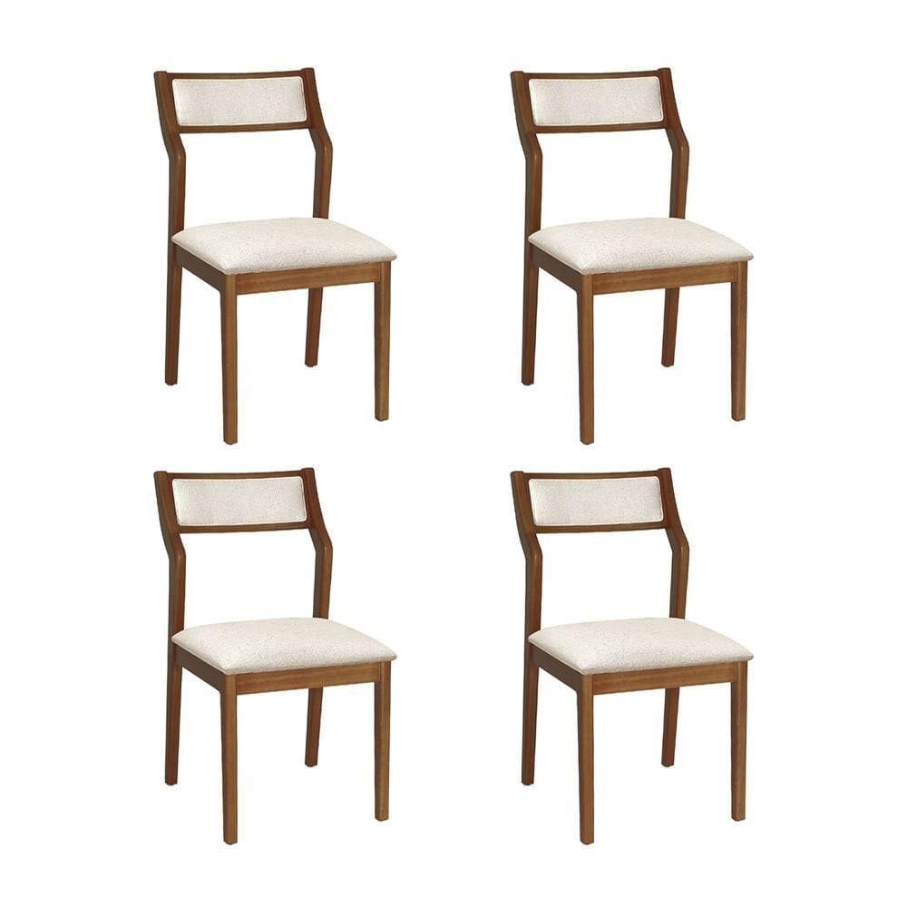 Conjunto 4 Cadeiras De Jantar Lagum Jequitibá Terra Encosto Premium Linho Bege