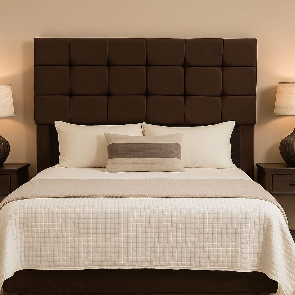 Cabeceira Cama De Casal 140 Cm Malta Em Suede Com Frame Marrom