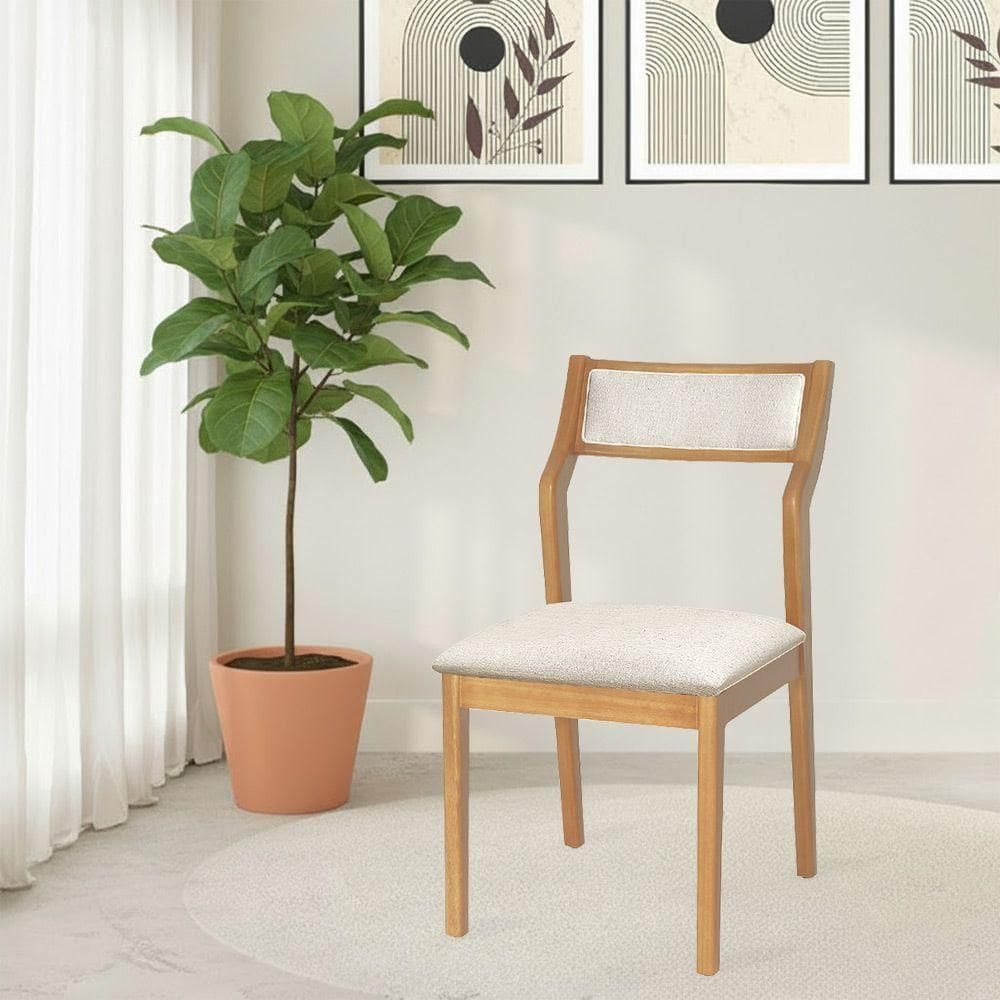 Cadeira De Jantar Lagum Conforto Estofada Jequitibá Natural Linho Bege