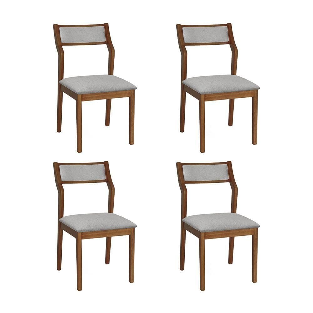 Conjunto 4 Cadeiras De Jantar Lagum Conforto Estofada Jequitibá Natural Linho Cinza Palha Sextavada