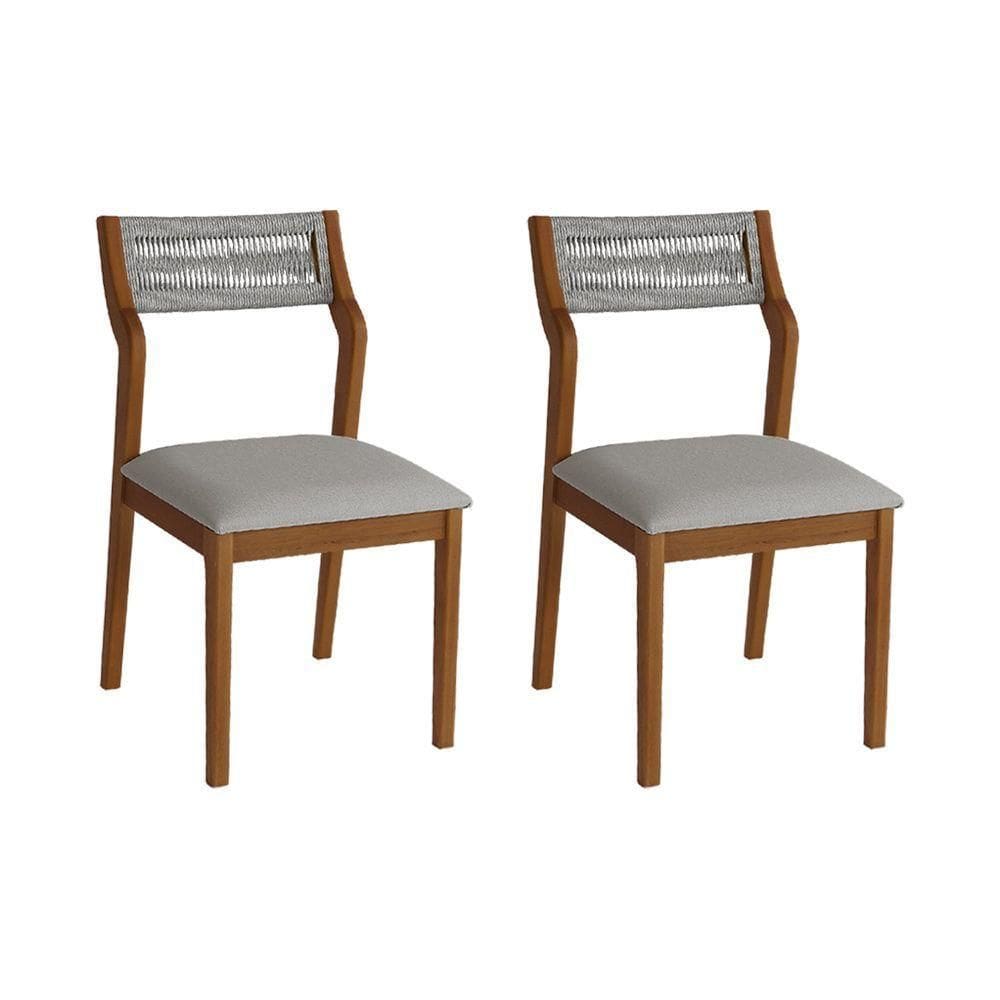 Conjunto 2 Cadeiras De Jantar Lagum Conforto Estofada Jequitibá Terra Linho Cinza