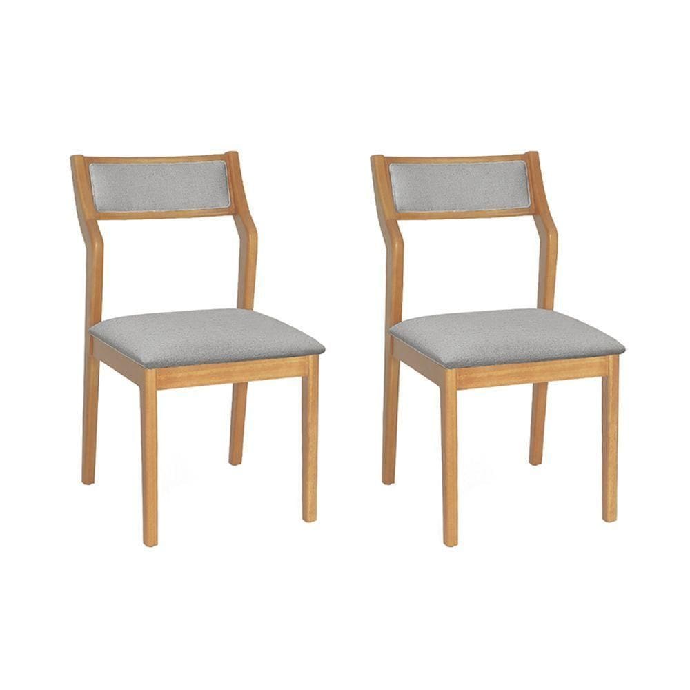 Conjunto 2 Cadeiras De Jantar Lagum Jequitibá Natural Encosto Linho Cinza