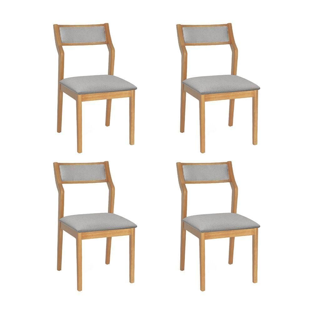 Conjunto 4 Cadeiras De Jantar Lagum Jequitibá Natural Encosto Linho Cinza