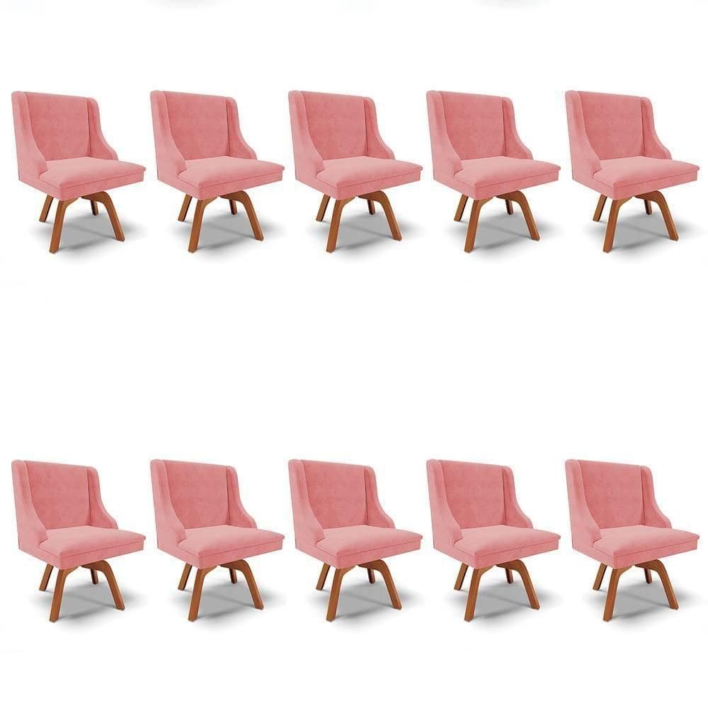 Kit 10 Cadeiras Estofadas Giratória Para Sala De Jantar Lia Suede Rosê - Ibiza