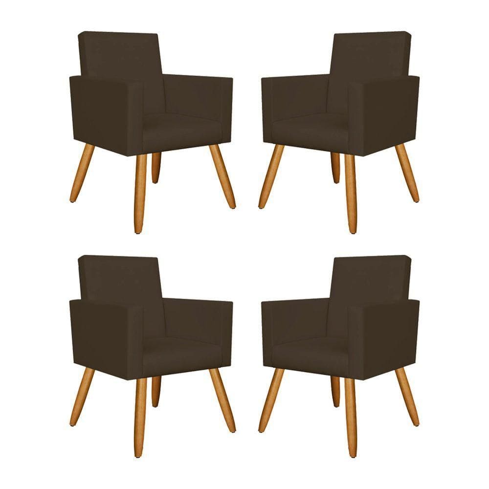 Kit 4 Cadeiras Poltrona Escritório Courino Marrom