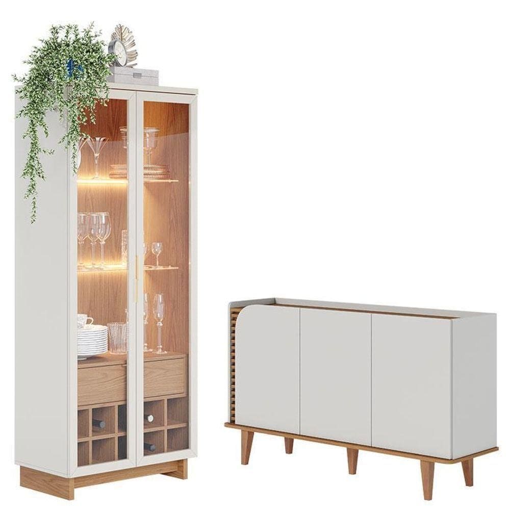 Cristaleira Guanabara Off White Freijó Com Aparador Buffet Jurerê Off White Matte Freijó - Colibri