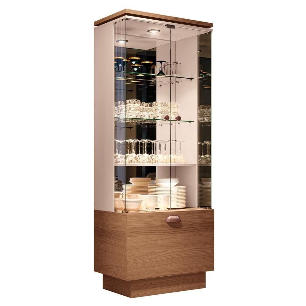 Cristaleira Portas De Vidro Com Espelho Aruan H01 Off-castanho - Mpozenato