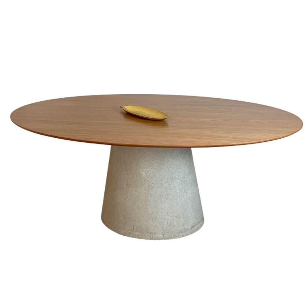 Mesa De Jantar Cone Oval 244x137 Cm Tampo Freijó Base Concreto Cor Cinza
