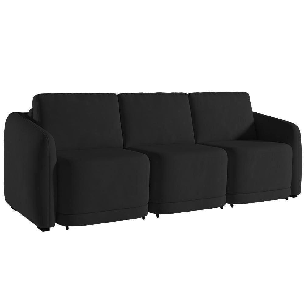 Sofá Cama Casal Para Sala 306cm Polska Z08 Veludo Preto - Mpozenato