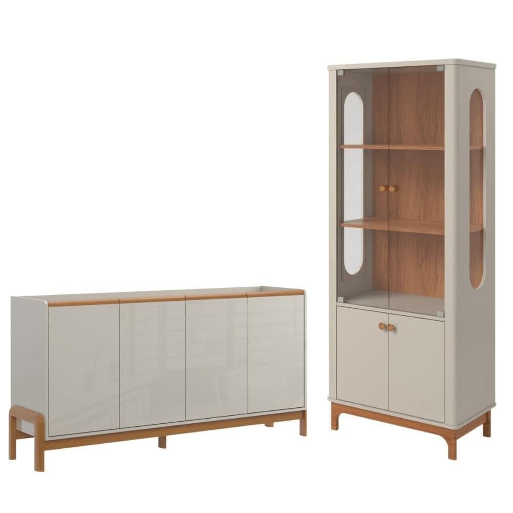 Conjunto Cristaleira Off White New-jequitiba + Buffet Siria Off White-jequitiba