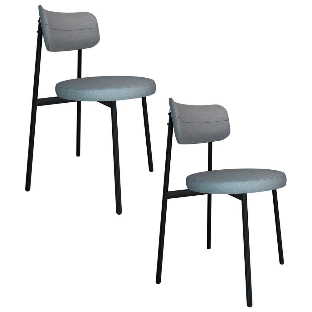 Cadeira De Jantar Estofada Kit 2 Nyka M25 Linho Cinza Cl - Mpozenato
