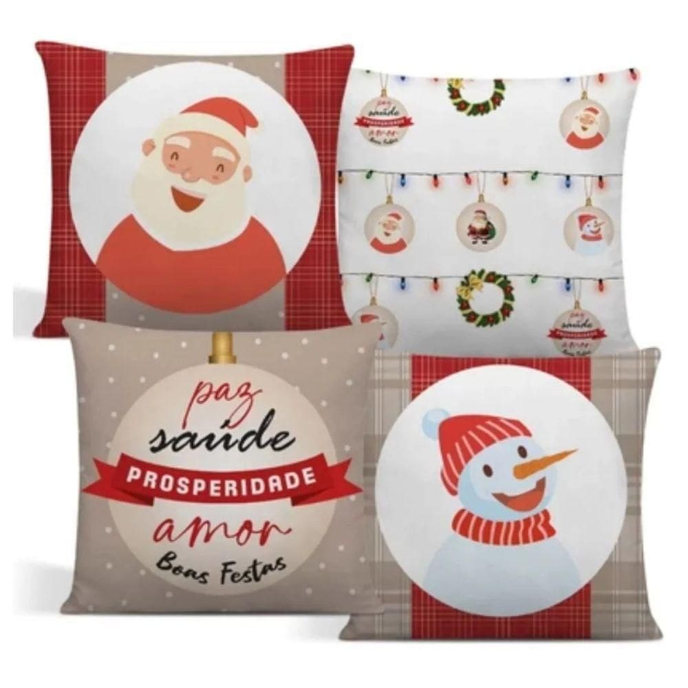 Capa De Almofada De Natal Com Zíper 43cm X 43cm Kit 04 Peças Natal 18