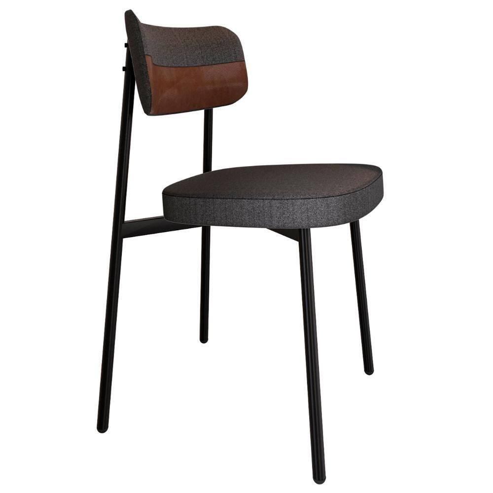 Cadeira De Jantar Estofada Fixa Ella M25 Linho Grafite/marrom - Mpozenato
