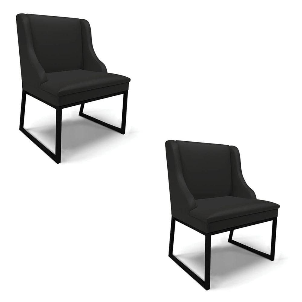 Cadeira Sala De Jantar Industrial Preto Kit 2 Liz Sintético Pto D03 - D`rossi