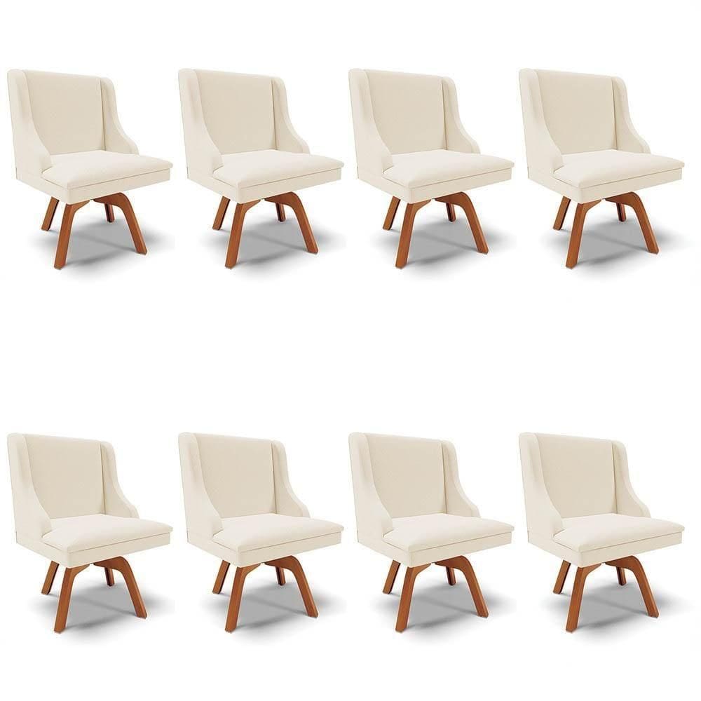 Kit 8 Cadeiras Estofadas Giratória Para Sala De Jantar Lia Linho Bege - Ibiza