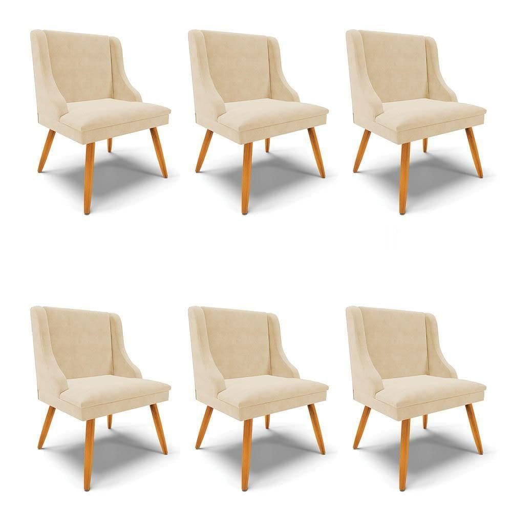 Kit 6 Cadeiras Estofadas Para Sala De Jantar Pés Palito Lia Suede Bege - Ibiza