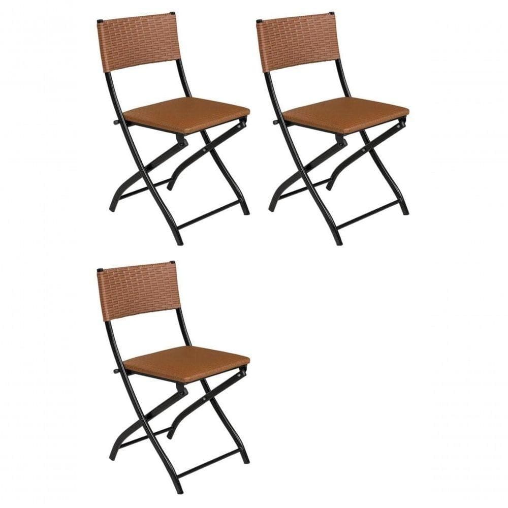 Cadeira Dobravel Bar, Lanchonete Caramelo - Kit 3 Pc