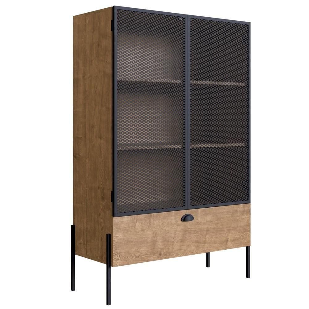 Cristaleira 2 Portas 1 Gaveta Pés Metálicos York Vermont/preto - Artesano