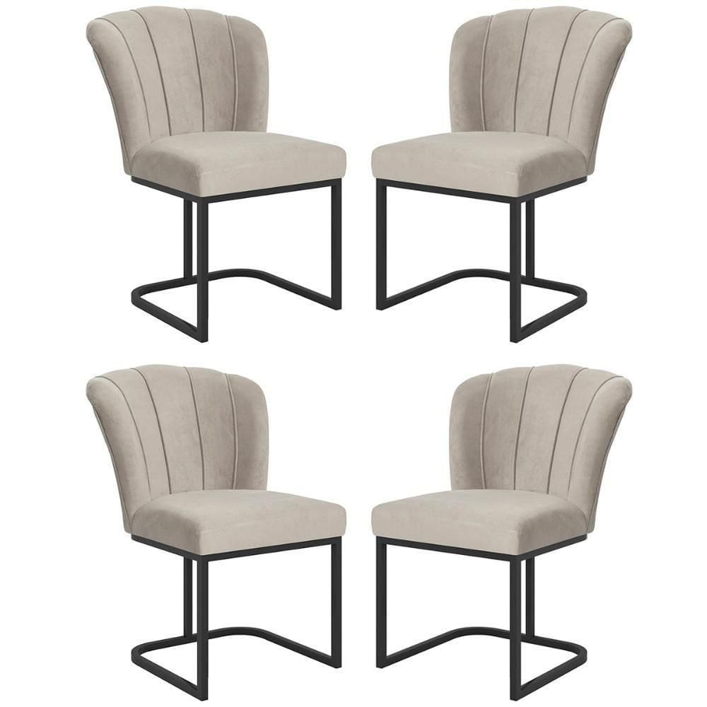 Kit 4 Cadeiras Jantar Flor Mesa Cozinha Reforçada Base Metal Preta Bege