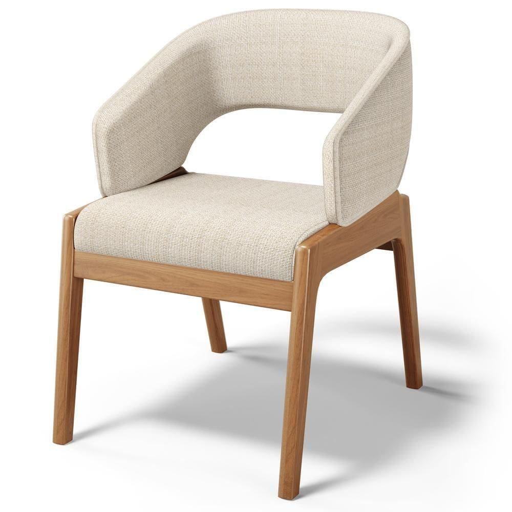 Cadeira De Jantar E Estar Living Estofada Lince L02 Linho Palha - Lyam Decor