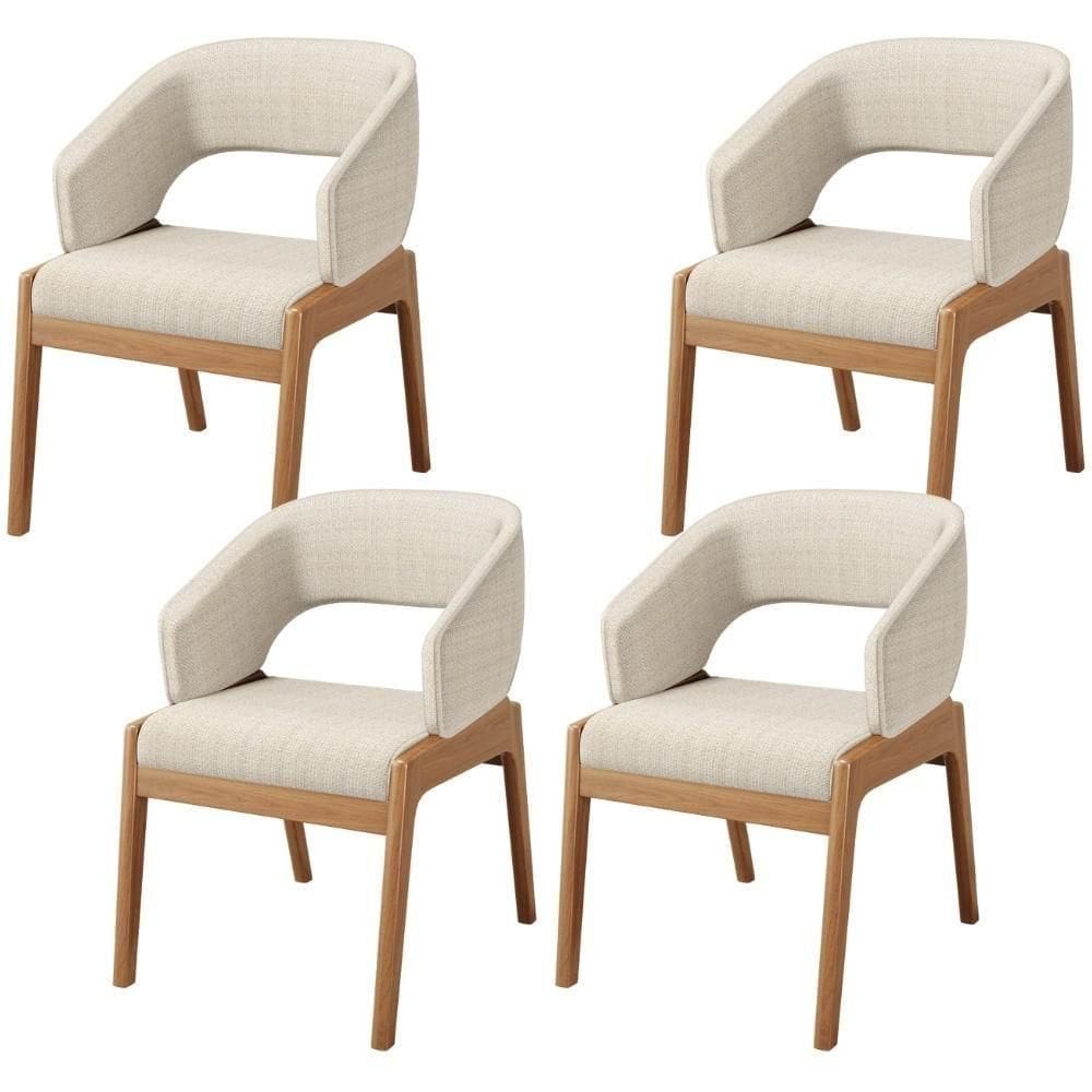 Kit 04 Cadeiras De Jantar E Estar Living Estofada Lince L02 Linho Palha - Lyam Decor