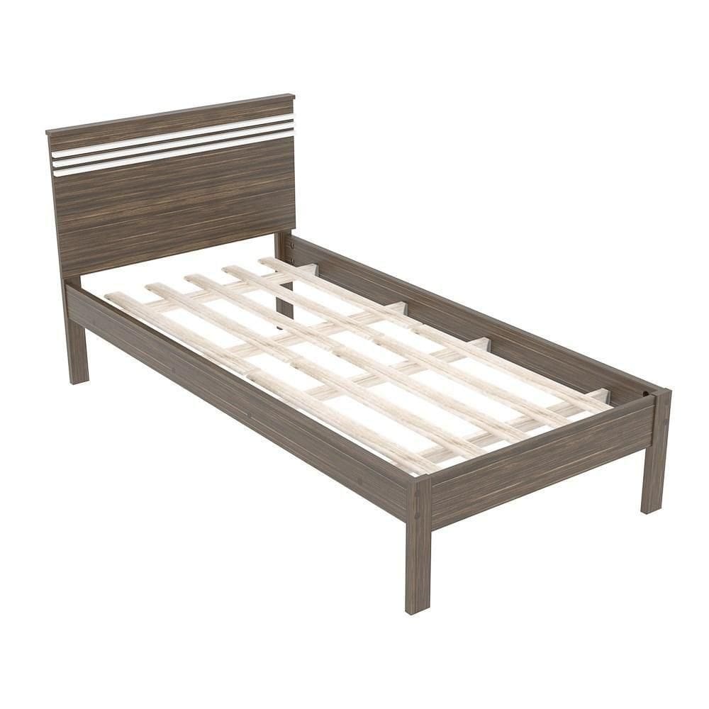 Cama De Solteiro Madeira Cm8010 Nogal/branco - Tecno Mobili
