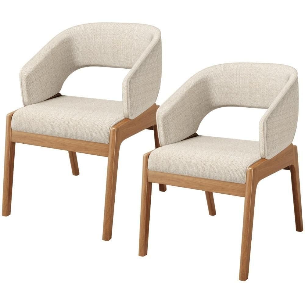 Kit 02 Cadeiras De Jantar E Estar Living Estofada Lince L02 Linho Palha - Lyam Decor