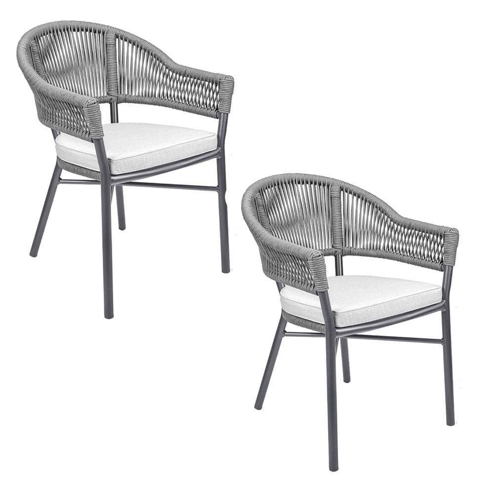 Kit 2 Cadeiras área Externa De Alumínio Bear Com Corda Naútica Grafite G56 - Gran Belo