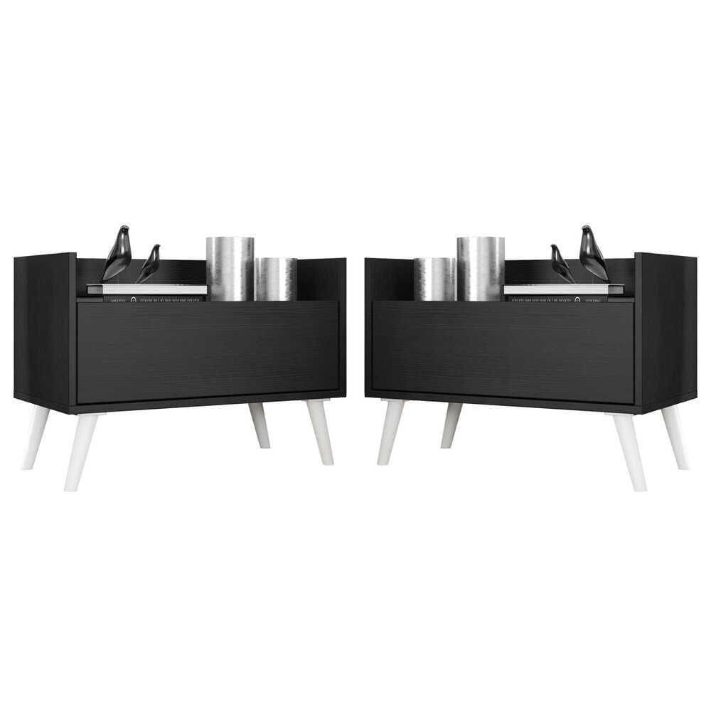 Kit Com 2 Mesas De Cabeceira 80Cm Retrô Multimóveis V4002 Preta/Branca Preto/Branco