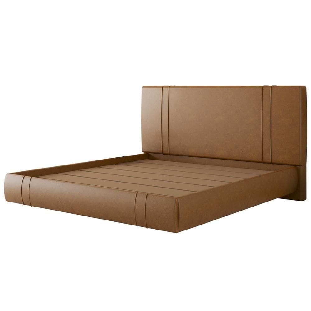 Cama King Flutuante Com Cabeceira 195cm Lyra Sintético Camel S05 - Mpozenato