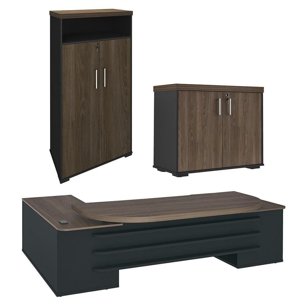 Conjunto Escritório Home Office 3 Peças Mesa Em U Corp A06 Charuto/preto - Mpozenato