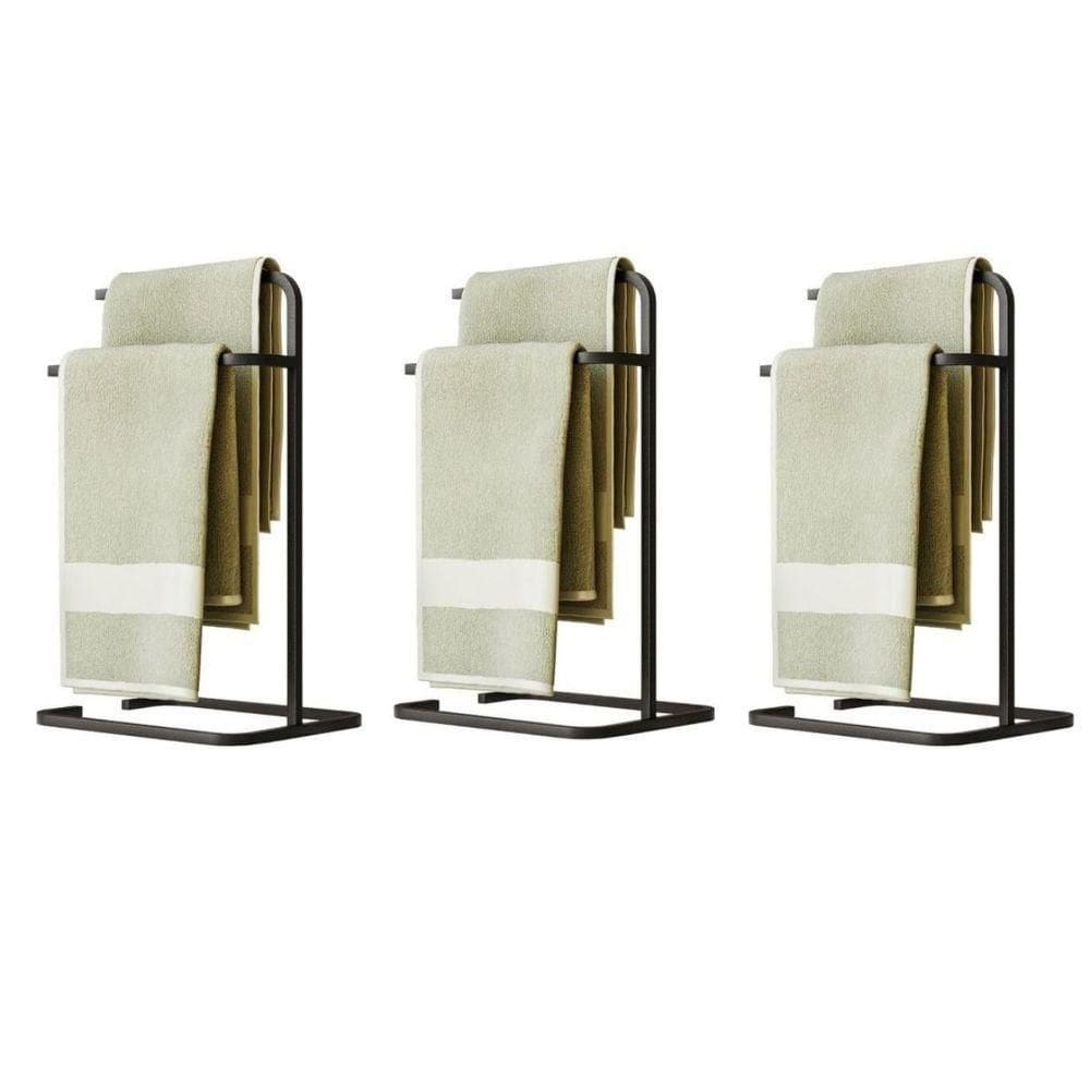 Kit 3 Porta Toalha Duplo Toalheiro De Banheiro Level Preto